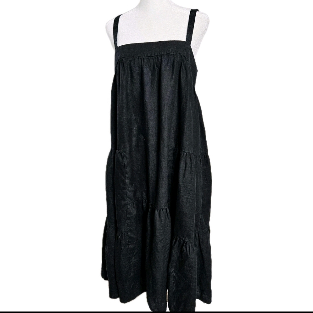 Quince Black Midi Sundress with Tiered Skirt